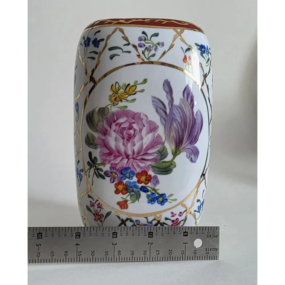 Formalities by Baum Bros Hand Painted 10K Gold Ceramic Vase Floral